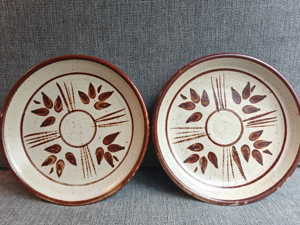 Vintage 1980s Handmade Stoneware Plates - pair | 7.25 in Studio Pottery Earthy